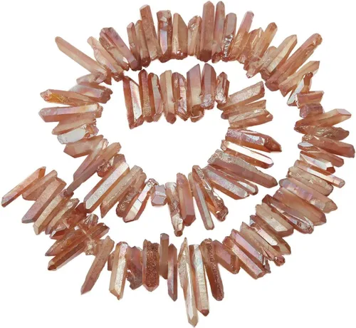 Vista 29 de SUNYIK Angel Aura Cuarzo con Revestimiento de Titanio Puntas de Cristal Palos Rugosos de Cuarzo Picos Cuentas de Punta Hebra de 15 Pulgadas Perforada