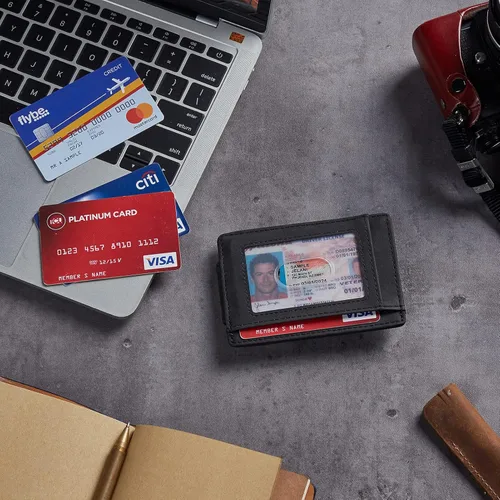 Vista 8 de Toughergun Billetera magnética con bolsillo frontal de cuero auténtico con bloqueo RFID talla única