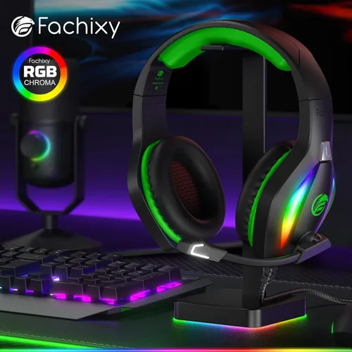 Vista 7 de FC100 Auriculares para juegos con micrófono para PS4PS5PCNintendo Switch, Xbox One Headset con luz RGB, auriculares para computadora gamer