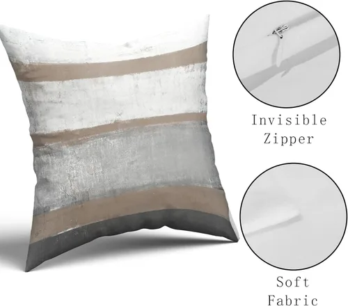 Vista 5 de Fundas de almohada Aqua 16x16 Set de 2 Verde Claro Gris Moderno Arte Abstracto Rayado Cojines Decorativos de Granja Algodón Cuadrado Fundas de Raya
