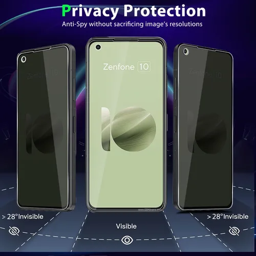 Vista 2 de Zeking [Paquete de 2+2 para Asus Zenfone 10 (2023) Protector de pantalla de vidrio templado de privacidad y protector de lente de cámara