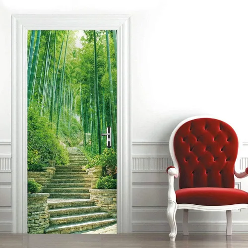 Vista 128 de 3D Pegatina de pared adhesiva para puerta - Poster de película de escaleras antiguas Premium PVC impermeable para pared de dormitorio y sala