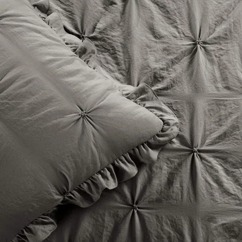 Vista 4 de Lush Decor Ravello - Juego de colcha con faldón de volantes y pliegues - Juego de ropa de cama de lujo de 3 piezas con volantes - Decoración