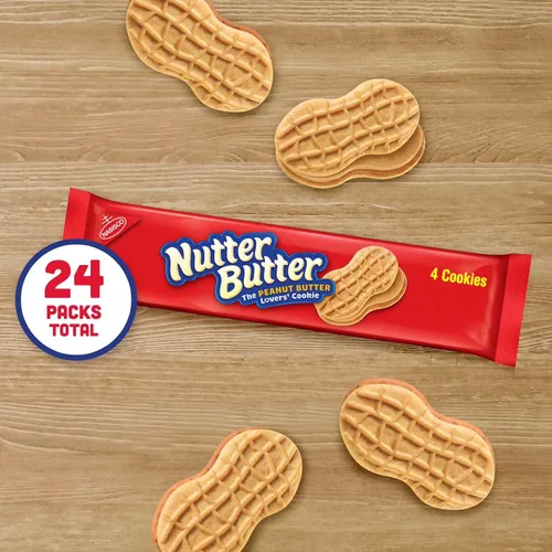 Vista 3 de Nutter Butter - Galletas sándwich de mantequilla de maní, paquete de 24 – Paquetes de aperitivos clásicos crujientes, galletas envueltas