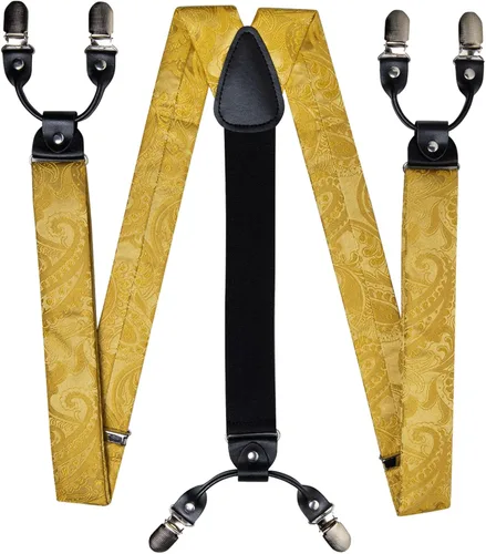 Vista 3 de DiBanGu Pajarita y tirantes de cachemira para hombre, esmoquin resistente, 6 clips, tirantes ajustables en forma de Y