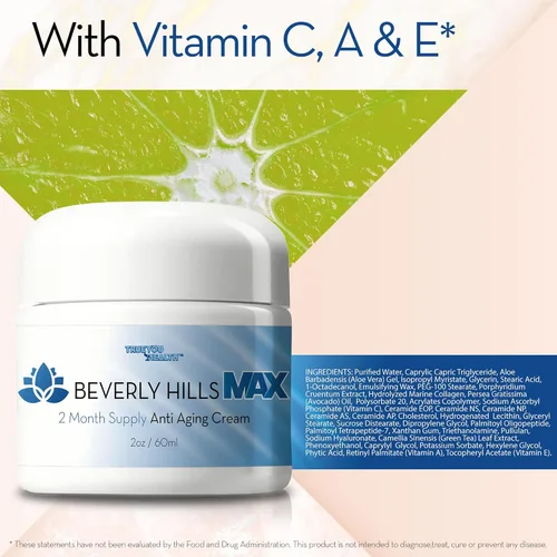 Vista 6 de Beverly Hills Max Cream - 2 meses de suministro - Crema antienvejecimiento con vitamina C, E y A - Levanta y reafirma con fórmula hidratante