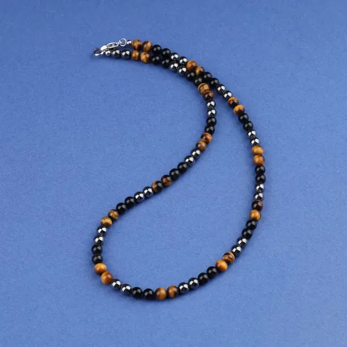 Vista 3 de GAVU Collar de cristal con cuentas de piedras preciosas para hombre, Piedra, hematita y obsidiana arcoíris