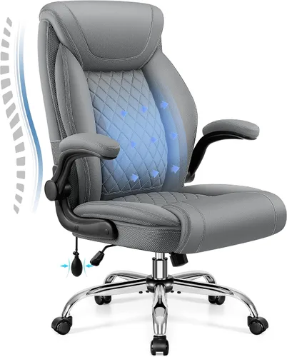 Vista 19 de BestGlory Silla de oficina ejecutiva con soporte lumbar, silla de escritorio ergonómica grande y alta, silla de cuero cómoda con respaldo alto
