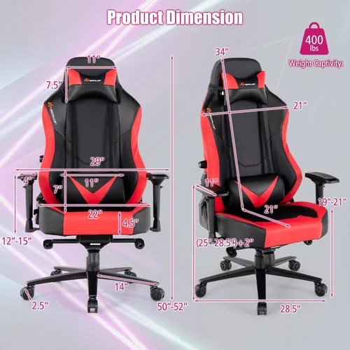 Vista 3 de Goplus Silla para juegos, silla giratoria de 360° para computadora con ruedas, reclinable multiángulo, control de tensión, reposabrazos 4D