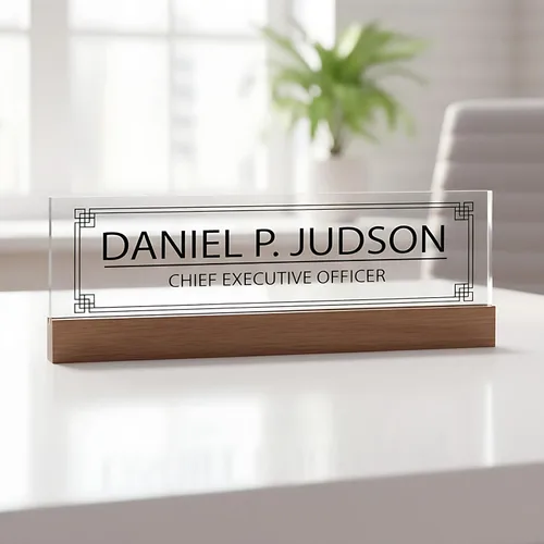 Vista 27 de Artblox - Placa de nombre personalizada para escritorio con soporte para tarjetas de presentación en cristal acrílico transparente, diseño de flores