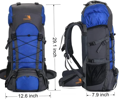 Vista 2 de Bseash Mochila impermeable de 60L con marco interno para senderismo, camping, con cubierta para lluvia, mochila grande para viajes al aire libre