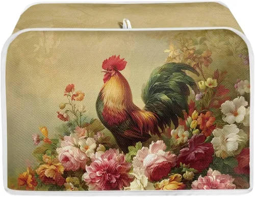 Vista 8 de Funda antipolvo para tostadora de pollo con estampado floral de gallo de 2 rebanadas, lavable, funda para hacer pan, antipolvo, cubiertas