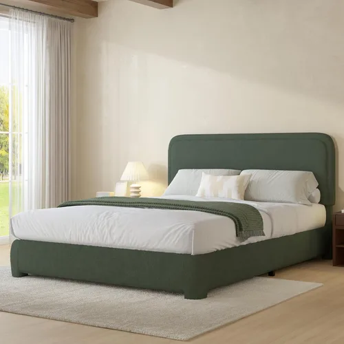 Vista 31 de BarnFurin Base de cama individual con cabecero, cama de plataforma tapizada Cloud Boucle, esquinas redondeadas suaves, no necesita somier, Beige