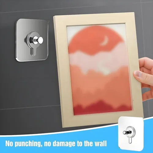 Vista 3 de 10 ganchos de pared sin taladrar Perchas adhesivas resistentes para cocina, baño y hogar Accesorios para colgar cuadros sin daños con cinta