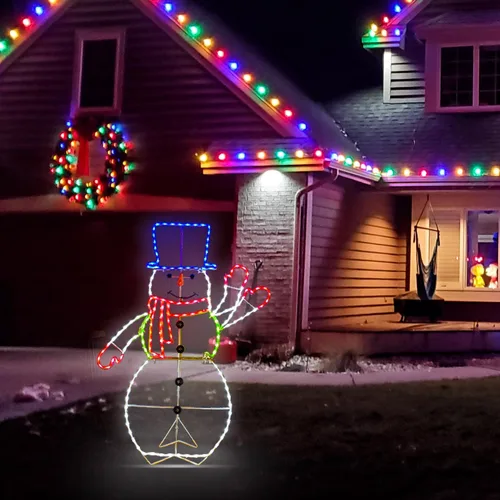 Vista 3 de Luz LED de muñeco de nieve de 5 pies, 195 luces LED, letrero de neón iluminado para Navidad, decoración navideña animada para Navidad, exteriores