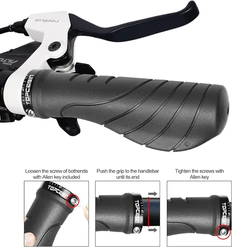 Vista 3 de Topcabin - Empuñaduras para manillar de bicicleta, agarres de aluminio ergonómicos, empuñaduras de bicicleta con amortiguación de vibraciones
