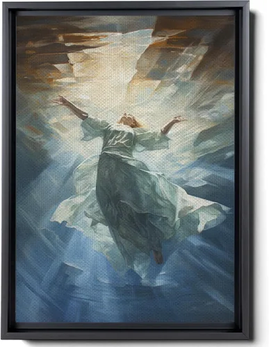 Nautical Print on Canvas for Wall Decor, Ocean Fish Manta Ray Canvas Wall Art, Beach Print for Wall Hang, Turquoise Coastal Pictures Wall Decor,