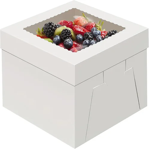 Vista 11 de WINKIO Paquete de 4 cajas para pasteles de 8 pulgadas, contenedor desechable de transporte de pasteles, cajas blancas de panadería con ventana