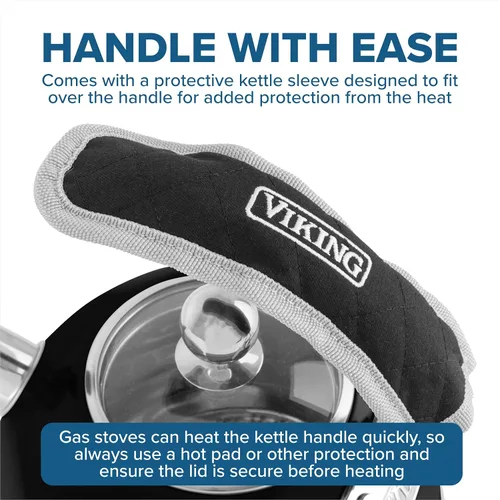 Vista 3 de Viking Tetera de acero inoxidable de 3 capas, olla de agua caliente de 2.6 cuartos de galón con tapa de vidrio templado, mango ergonómico, listo