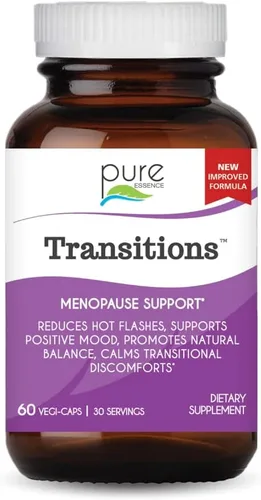 PURE ESSENCE LABS Transitions Vitaminas para mujeres, suplemento natural de alivio de la menopausia para promover el equilibrio hormonal, reducir