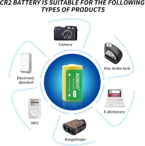 Vista 7 de Batería CR2 recargable de 3 V, larga vida, chip de litio de autodescarga baja inteligente (batería 2 piezas+cargador)