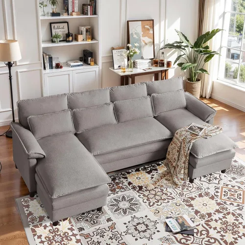 Vista 9 de Sofá Seccional Cómodo Nube de 110" con Almohadas Lumbares, Sofá Nube Moderno en Forma de U con Doble Chaise y Asiento Profundo para Sala de Estar u