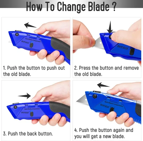 Vista 2 de DIYSELF Paquete de 1 cuchillo cortador de caja, mango de agarre suave, cuchillo utilitario retráctil para el hogar, oficina, uso escolar, cuchillo
