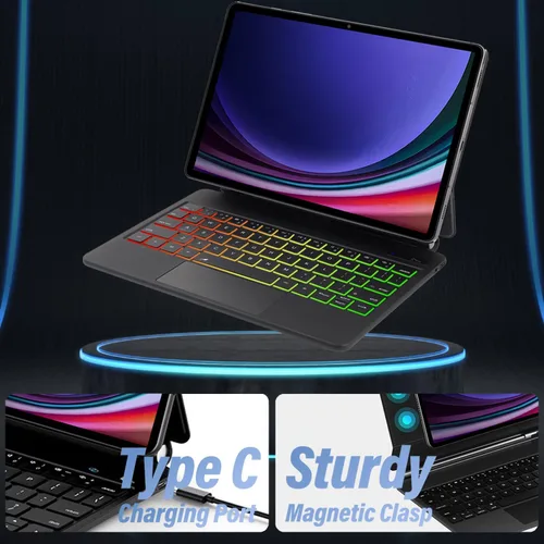 Vista 3 de Touchpad - Funda de teclado mágico para Samsung Galaxy Tab S10 Lite/S10 FE/S9 FE 5G 10.9 pulgadas/Tab S9 S8 S711 pulgadas, cubierta magnética