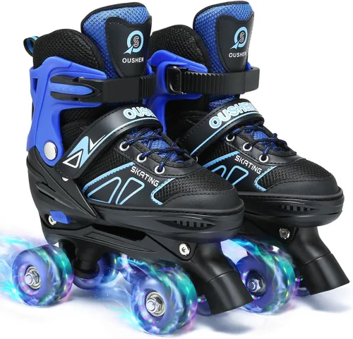 Vista 8 de Patines de ruedas para niños y niñas, 4 tallas ajustables, patines de arco iris para niñas con ruedas iluminadas, patines para niños pequeños
