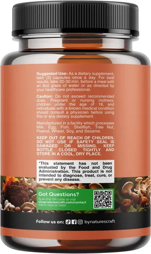 Advanced Mushroom Complex Cápsulas – 10 cápsulas de suplemento de melena de león con Reishi, Chaga, Maitake y Shiitake para la salud cerebral apoyo