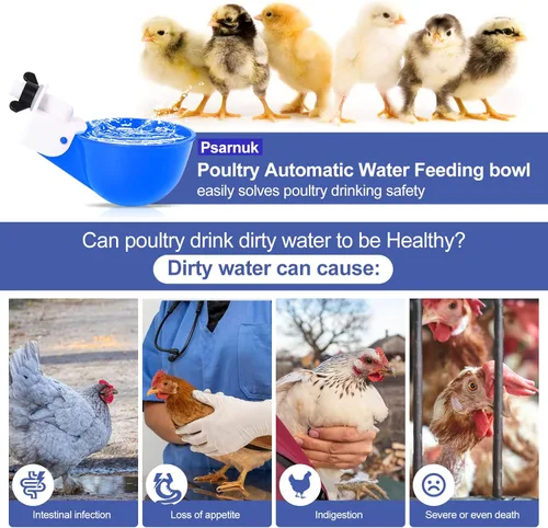 Vista 2 de Vasos para bebederos de pollo (paquete de 8/azul) – Alimentador automático de agua grande para pollos para patos, pollitos, pavos, codorniz