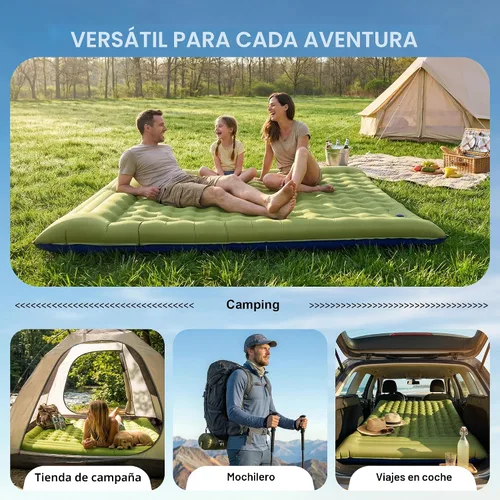 Vista 6 de Almohadilla doble para acampar de 5.5 pulgadas, ultra gruesa con Colchón para dormir, compacto para 2 personas, portátil, para mochileros Verde