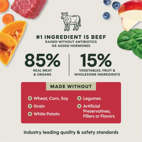 Vista 5 de Instinct Comidas crudas liofilizadas, alimento seco natural para perros, sin granos, carne de res real, bolsa de 3 onzas