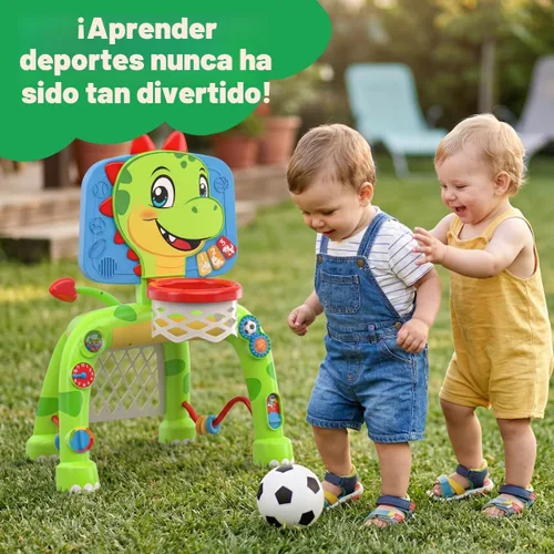 Vista 5 de Move2Play, Aro de baloncesto de dinosaurio y centro de actividades de portería de fútbol Más de 30 sonidos y canciones + 5 luces 1, 2, 3 años