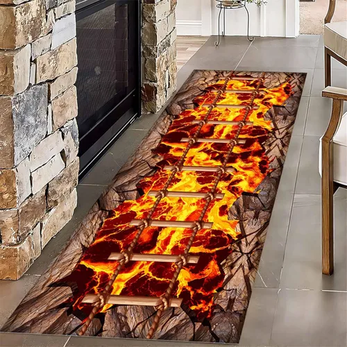 Vista 18 de Alfombra de cocina larga con ilusión óptica 3D, 1.3 x 7 pies, diseño de lava abstracta con estampado retro de grietas de roca para interiores