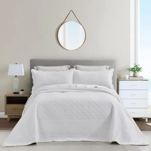 Vista 10 de CHIXIN Colcha de algodón de gran tamaño tamaño Queen - Costuras reales - Funda de cama acolchada de lujo para todas las estaciones, reversible, Azul