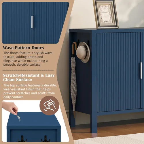 Vista 6 de HY_Modern Wave-Pattern Sideboard with 3 Drawers & 2 Doors - Storage Buffet Cabinet with Adjustable Hooks & Extra Center Leg for Living Room