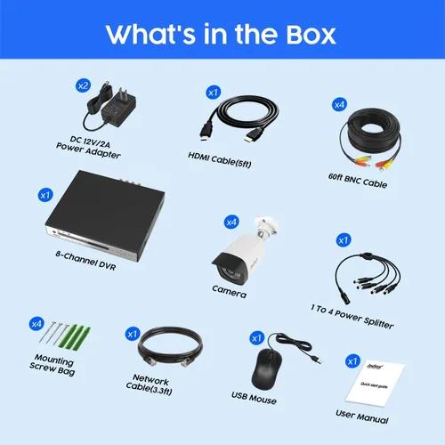 Vista 8 de Sistema de cámara de seguridad con cable de 8 canales con disco duro de 1 TB, CCTV DVR de 2 MP de 8 canales y 4 cámaras de vigilancia 1080P