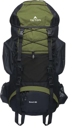 Teton 55L Scout Internal Frame Backpack for Hiking, Camping, Backpacking, Travel, Rain Cover Included, Olive Oliva