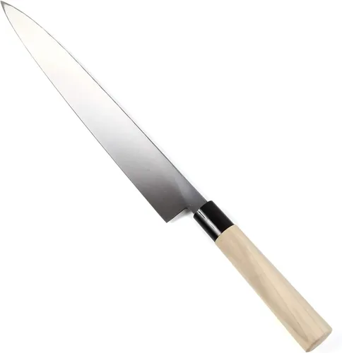 Vista 7 de Cuchillo de chef japonés para sushi sashimi Kigami (acero amarillo) - No.2 mango de madera de magnolia en forma de D, Yanagiba 11.8 pulgadas