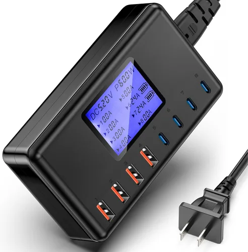 Estación de carga de 152 W, concentrador de cargador USB-C y USB-A de 8 puertos, 20 W 4 x USB-C y 18 W 4 x USB-A, compatible con iPhone 15/14/13