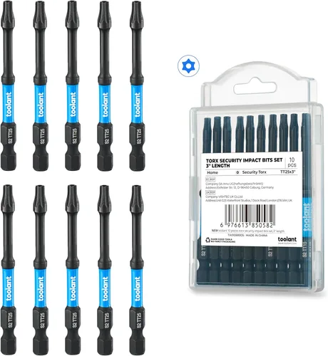 Vista 12 de ToolAnt Juego de brocas Torx de impacto de 1' (TT7-40), Cantidad 13; Juego de brocas estrella a prueba de manipulaciones, 1/4' de vástago hexagonal
