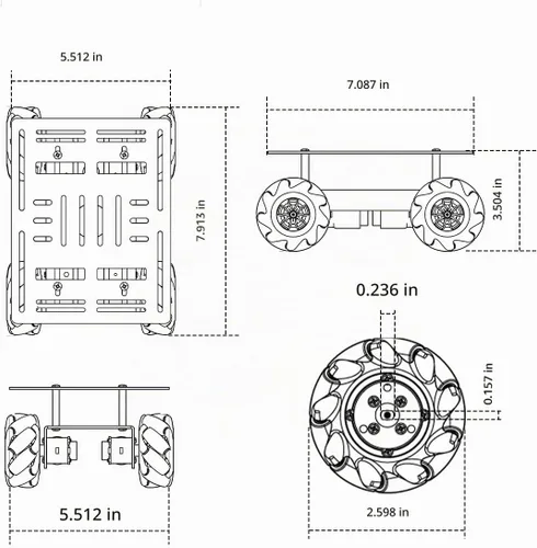 Vista 6 de LewanSoul Mecanum - Kit de chasis de robot para automóvil con rueda omnidireccional de 360°, marco de aleación de aluminio, motor TT, ruedas