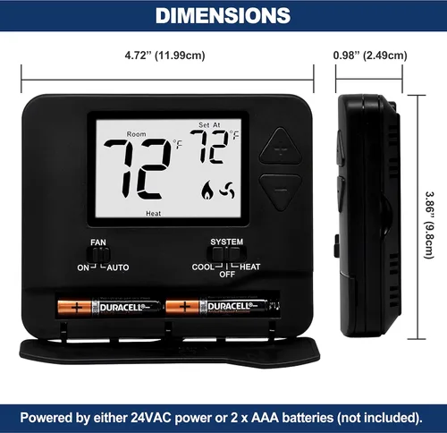 Vista 4 de ELECTECK Termostato digital no programable para el hogar, hasta 1 calor/1 frío con pantalla LCD grande, compatible con sistema eléctrico de una sola
