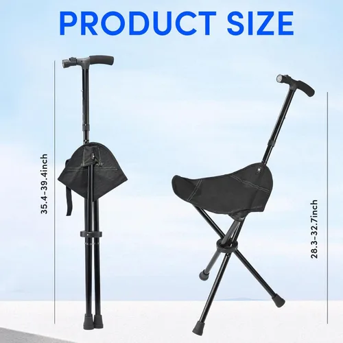 Vista 2 de Cane with Seat Foldable Lightweight Walking Cane with LED Light Adjustable Walking Stick for Seniors