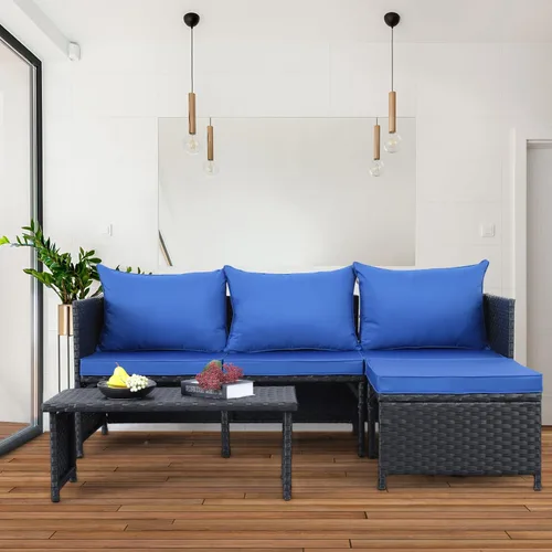 Vista 2 de Sofá modular de 3 piezas para exteriores, con sofá biplaza, hecho de mimbre de polietileno para patios