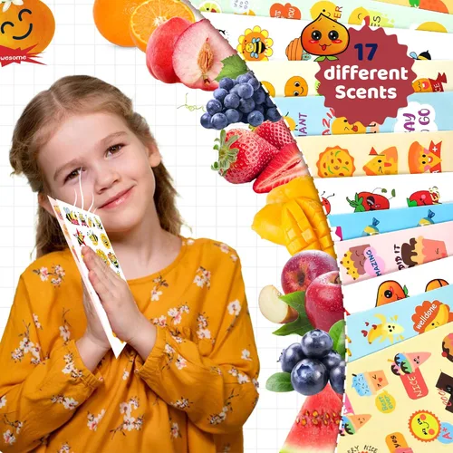 Vista 4 de HORIECHALY Calcomanías para rascar y oler para niños, Calcomanías olorosas 85 hojas 17 aromas, más de 1600 diseños perfumados con bonitos patrones