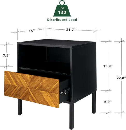 Vista 26 de Bme Lyra Mesita de noche, mesa auxiliar de madera maciza, fácil montaje, con 2 cajones de almacenamiento para sala de estar y dormitorio, moderna