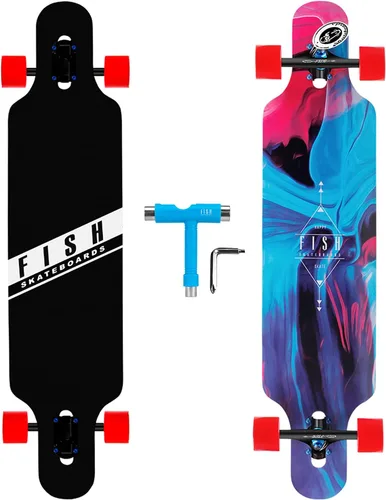 FISH SKATEBOARDS Longboard Skateboard de Descenso de 41 Pulgadas Through Deck 8 Capas Arce Canadiense, Cruiser Completo, Estilo Libre