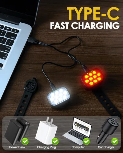 Vista 6 de Victoper Luz para bicicleta, alta luminosidad súper brillante, 8+9 modos USB recargable faro y luz trasera, impermeable, seguridad delantera